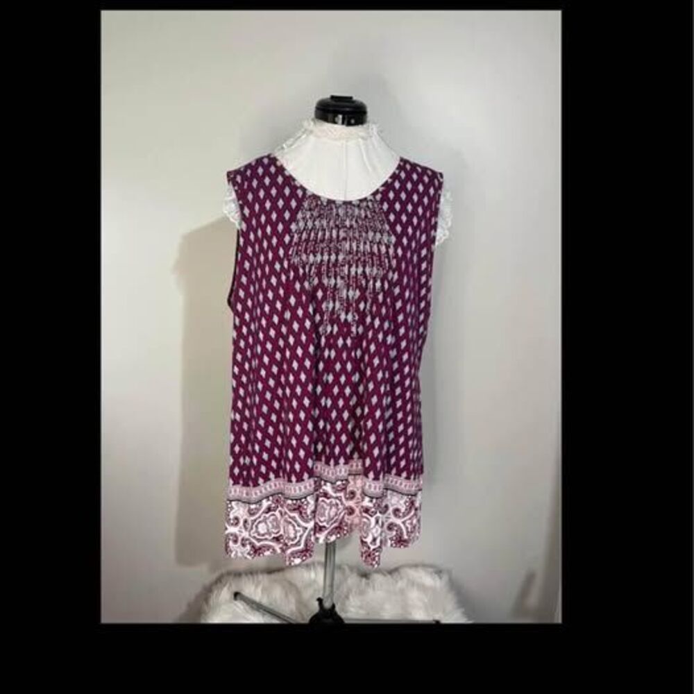 Charter Club Woman 2X Sleeveless pink Geometric Print Top 23”p-p 30”length